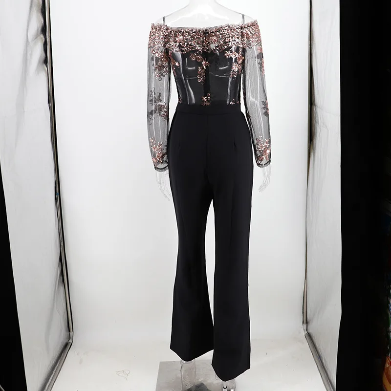 Женский комбинезон с открытыми плечами и блестками новый модный сексуальный