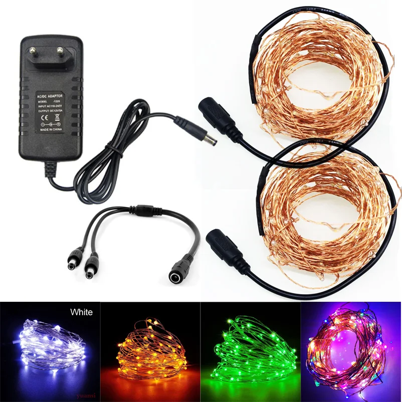 10m 20M LED DC12V Micro Rice Wire Copper Fairy String Lights Party DC female connector +12V Led power supply | Лампы и освещение