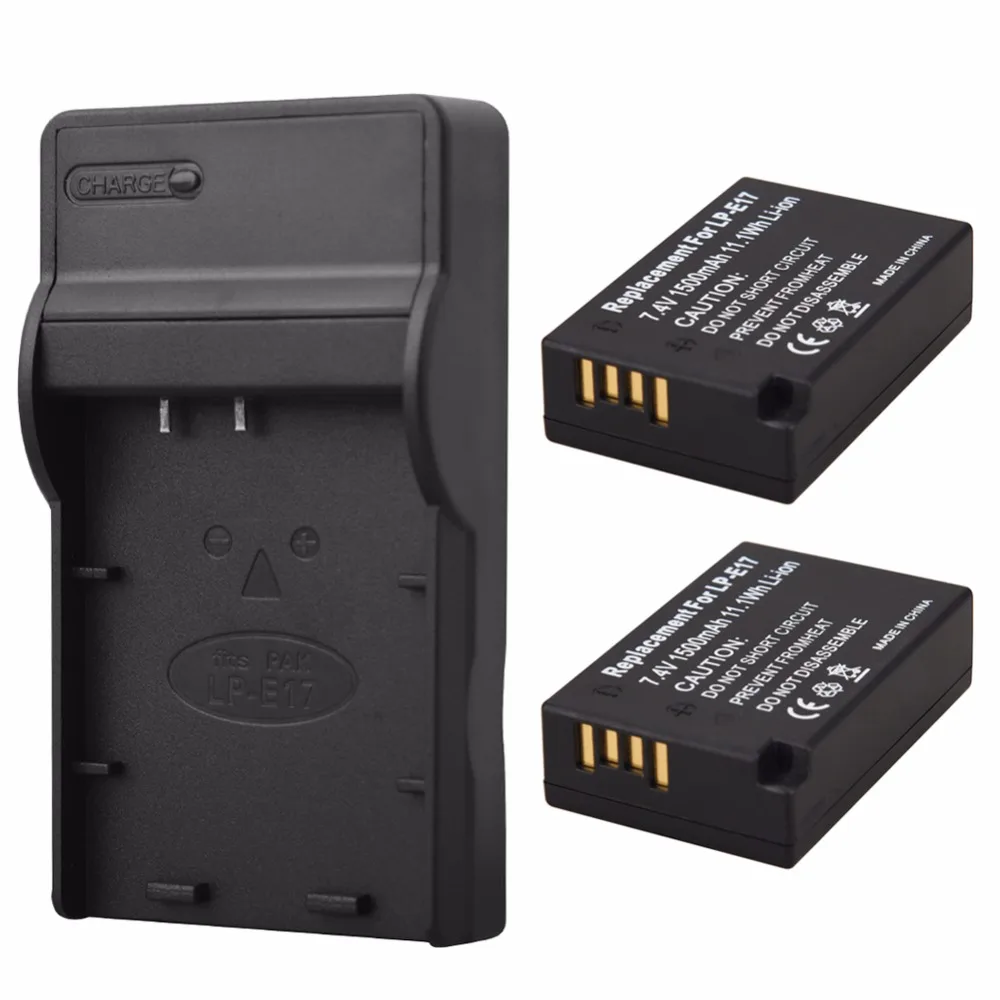 Аккумулятор LP E17 2 шт. 1500 мАч с зарядным устройством USB для Canon EOS 750D 760D M3 M5 T6i T6s |