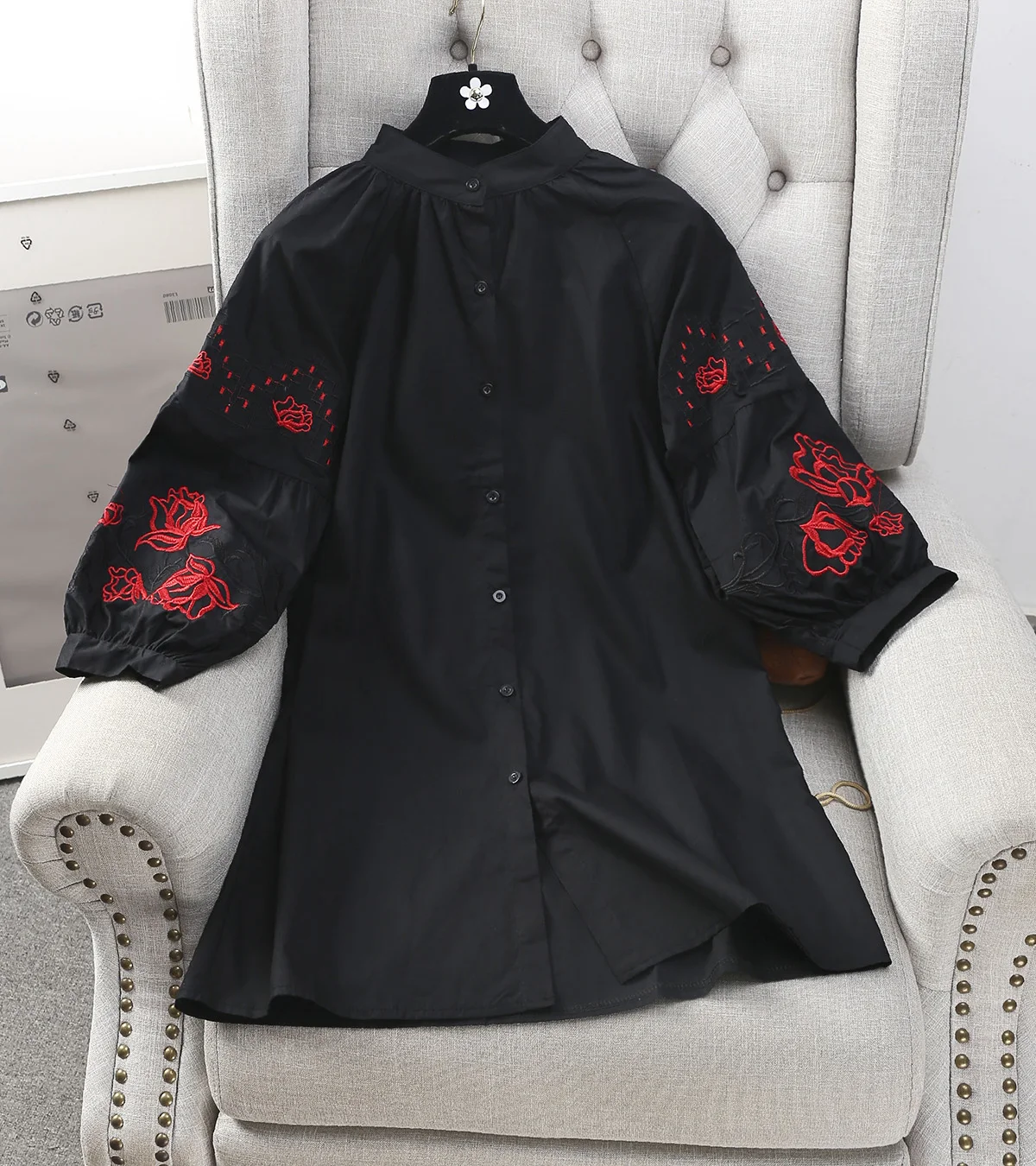 Зима-осень Новое поступление Для женщин Мода Broadcloth Вышивка Цветочный длинная