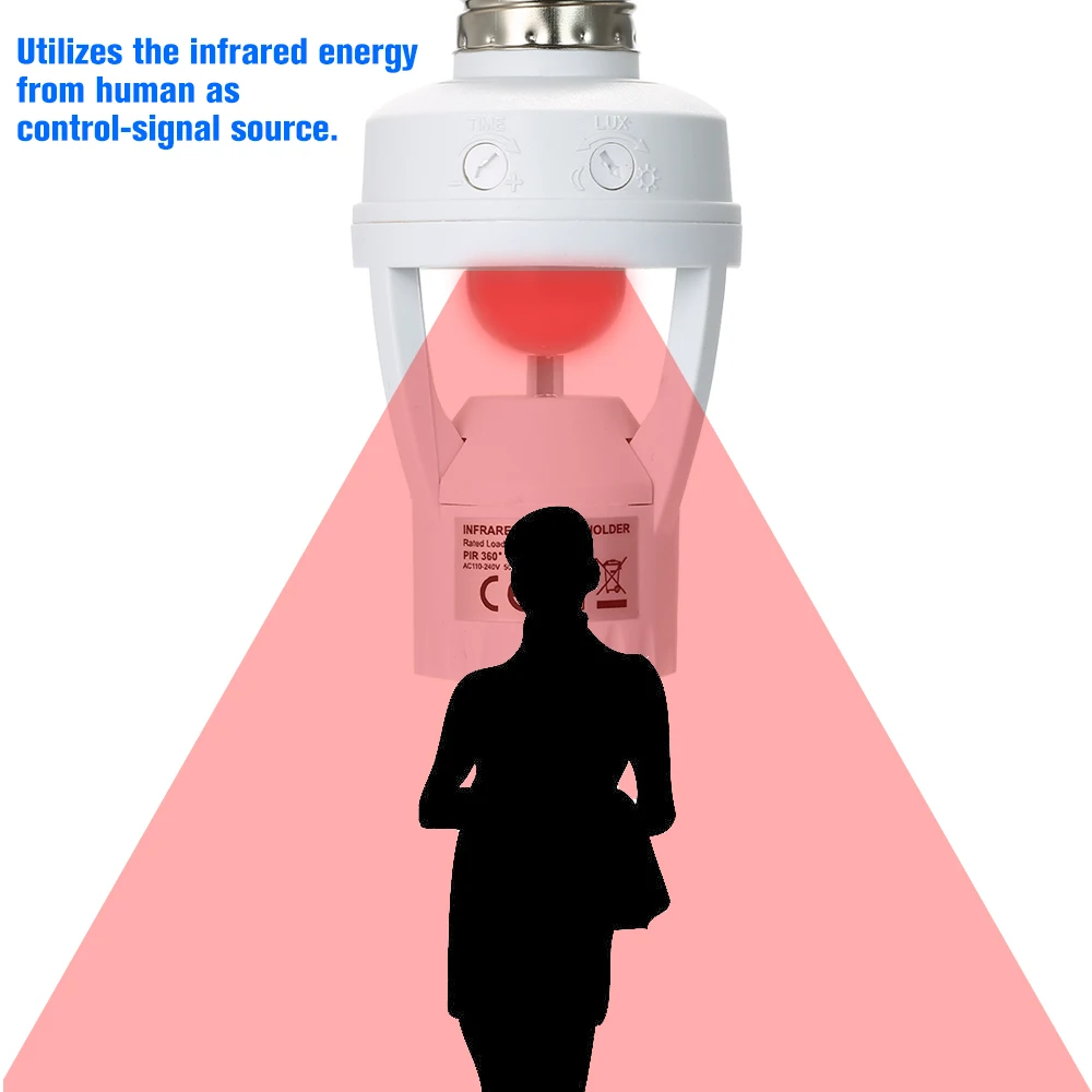 

360 Degrees PIR Induction Motion Sensor IR Human Infrared Detector E27 Plug Socket Switch Base Led Bulb Light Sensor Lamp Holder