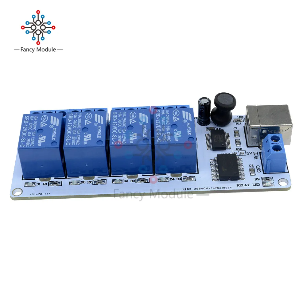 4 канальная Плата USB 5 в 12 В с модулем автоматизации для Arduino PIC DSP AVR кабелем|Реле| |