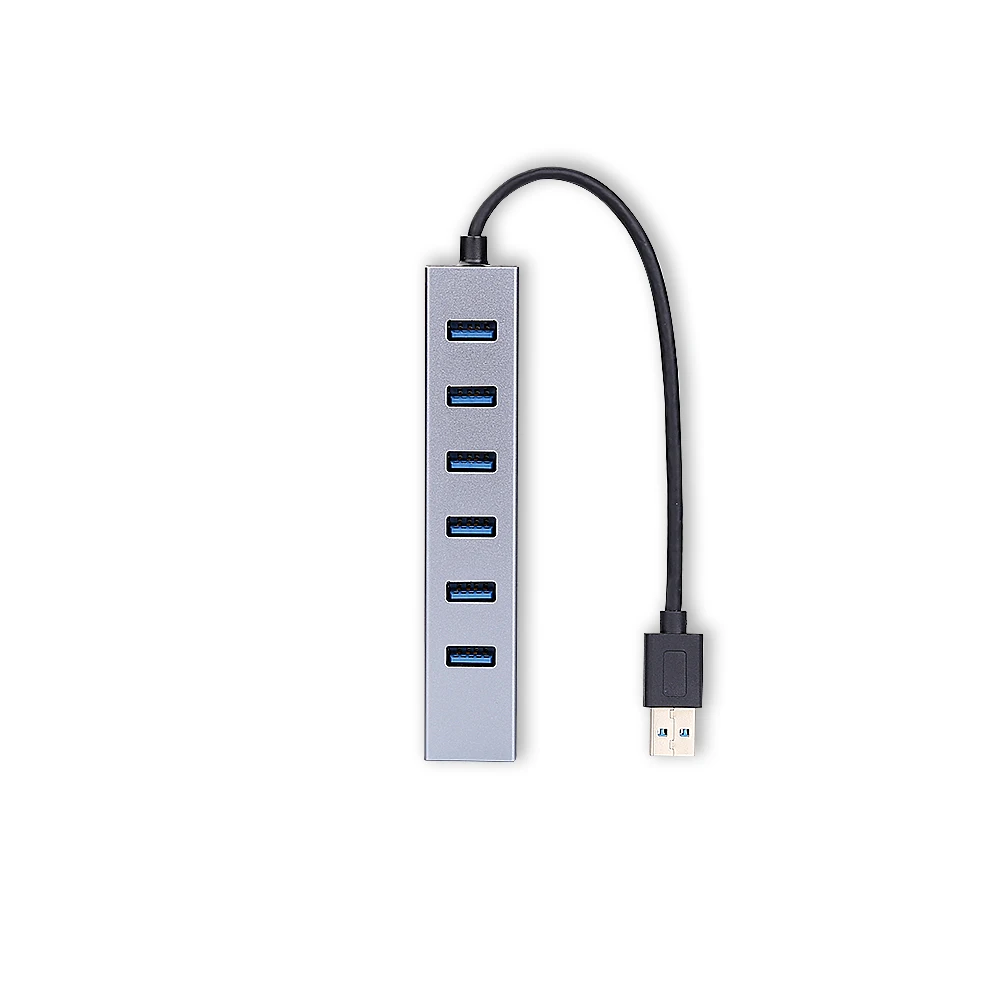 Алюминий 7 портов USB концентратор USB 2,0 3,0 сплиттер адаптер Аксессуары для ноутбуков MAC ноутбук с кабелем данных - Цвет: USB 3.0 Gray