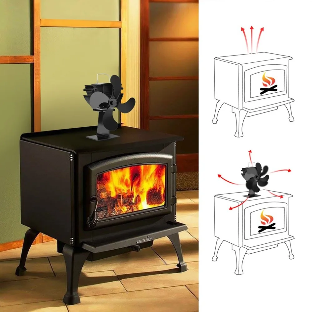 4 Blades Heat Powered Stove Fan No Electronic Needed Aluminum Up Fireplace Wood Burning | Обустройство дома