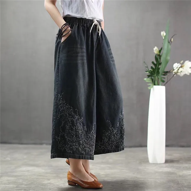 Ковбойские брюки с вышивкой эластичная талия галстук и штаны 2019 | Женская одежда