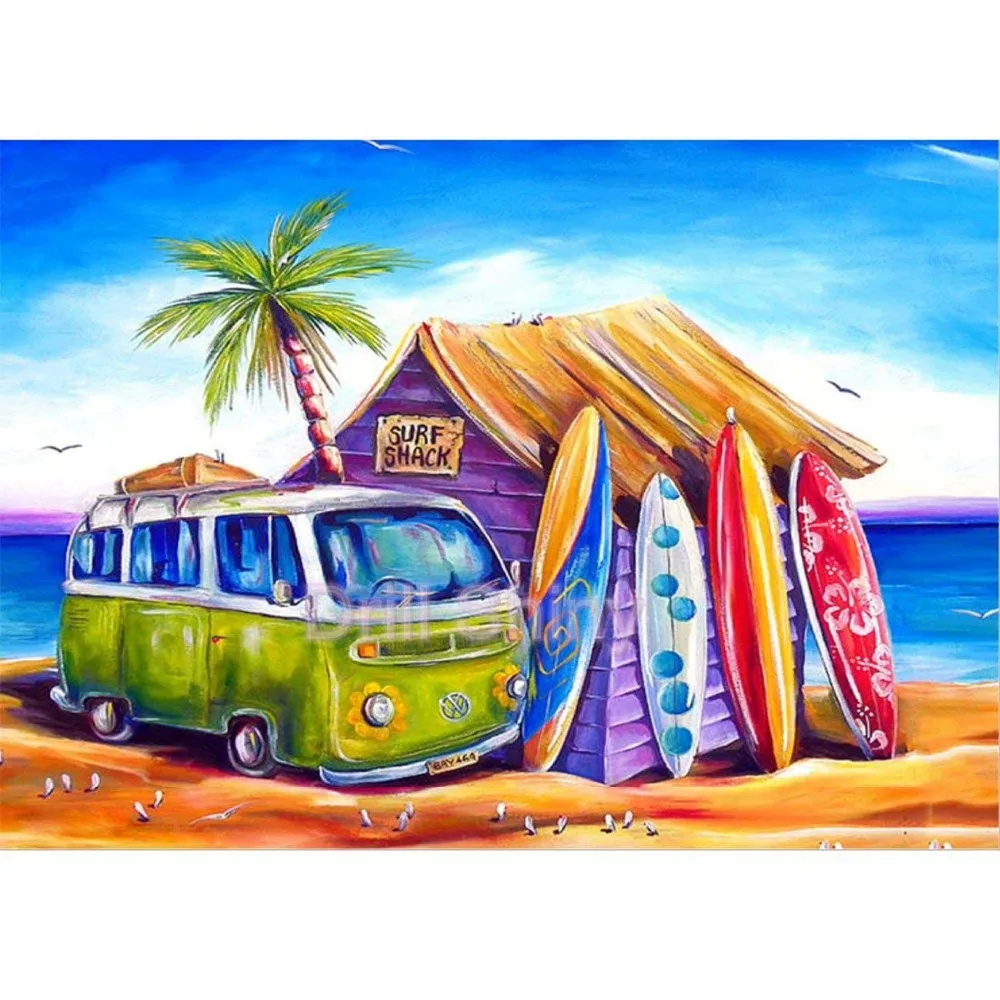 Полноразмерная Алмазная картина 5D сделай сам Морской коттедж доска для серфинга