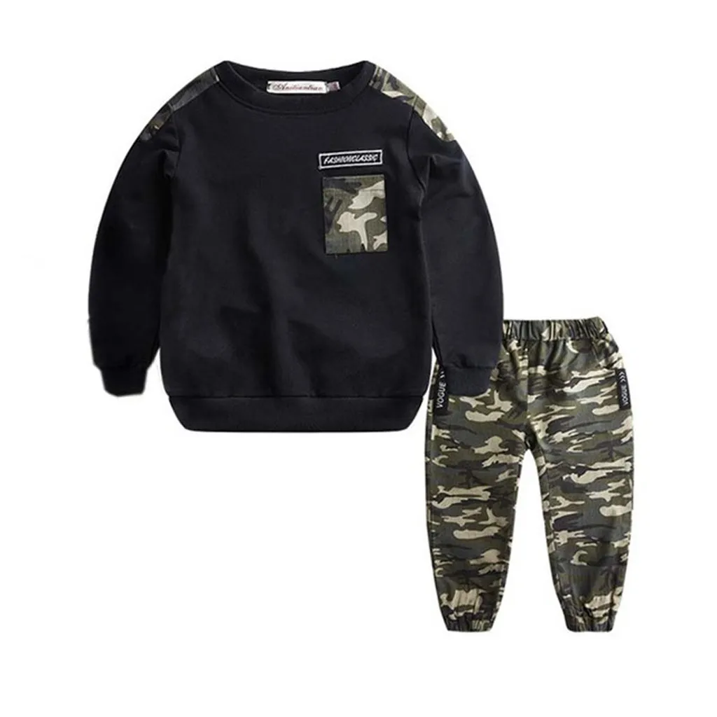 Teen Kids Newborn Baby Boy Clothes Letter Tracksuit Camouflage Tops Pants 2PCS Outfits Set roupa infantil ropa niña | Детская одежда и
