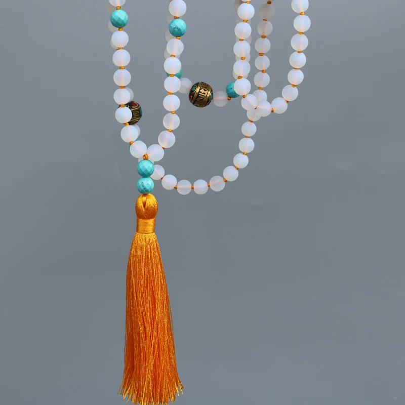 EDOTHALIA 8 мм белый опал и Непальские бусины Йога Медитация колье мала женское