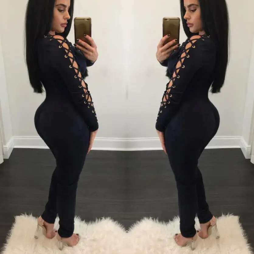 2017 сексуальный женский Повседневный полый бандажный Облегающий комбинезон с