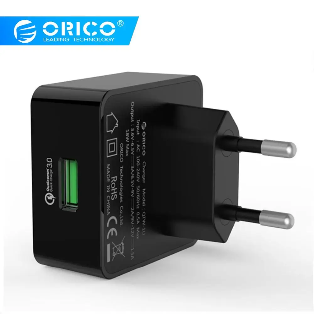 Сетевое зарядное устройство ORICO QC3.0 1 порт USB быстрое с кабелем Micro м штепсельная