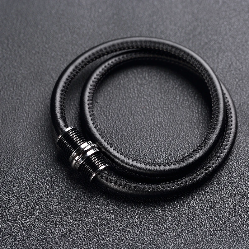 Мужские и женские двухслойные браслеты из натуральной кожи нержавеющей стали|steel