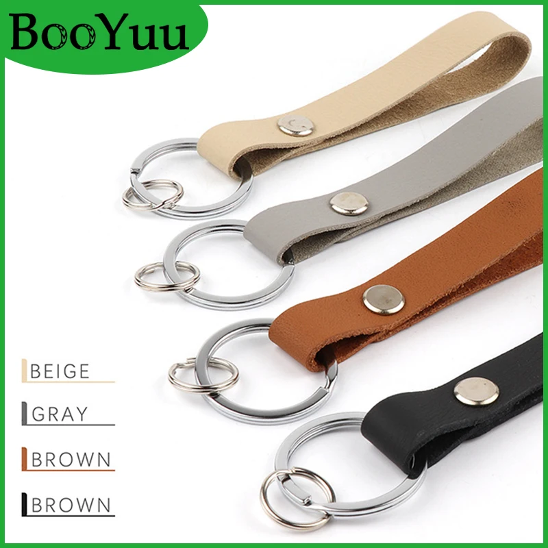 BooYuu Classic black Top Layer Leather+ Alloy Fashion keychains Cars Key Ring keychain holdefor keys Accessories Freeshipping | Автомобили