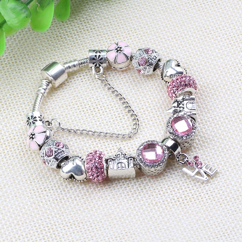 Dodocharms, модный, античный, 925, розовый, Coler, шарм, подходит к оригинальному браслету, браслет с любовью и цветком, хрустальный шар для женщин, свадьба