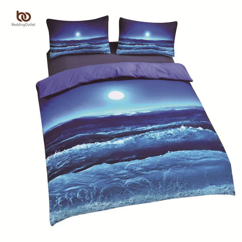 Bedding Set 003 Постельные принадлежности Outlet Луна и Комплект постельного белья с принтом «Океан» Прохладный 3D Печатный пододеяльник набор мягкий домашний текстиль мягкая синяя кровать для близнецов Королева Король - Цвет: Bedding Set 003