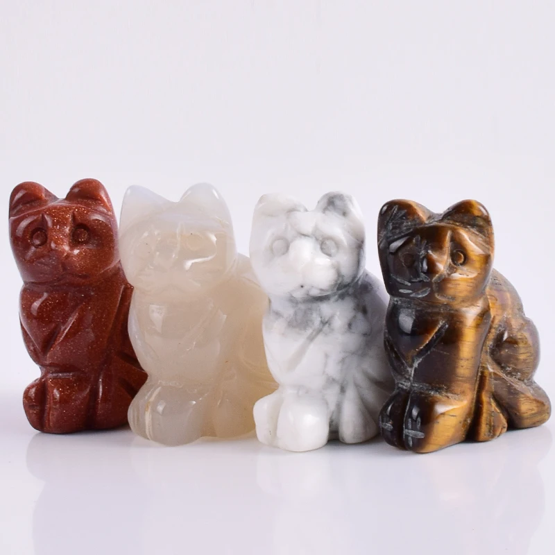 12 шт./кор. 1 5 дюйма фигурка кошки из минерала кристаллический мини камень статуя