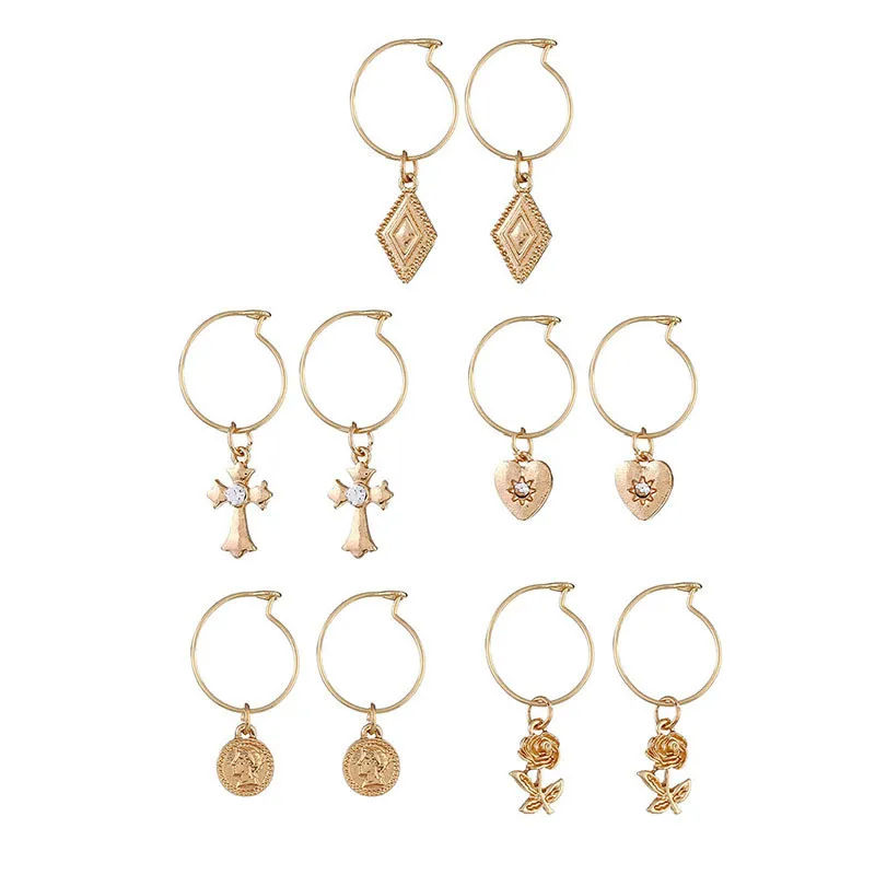 Модные серьги-подвески в виде креста с розами для влюбленных 5 пар простые