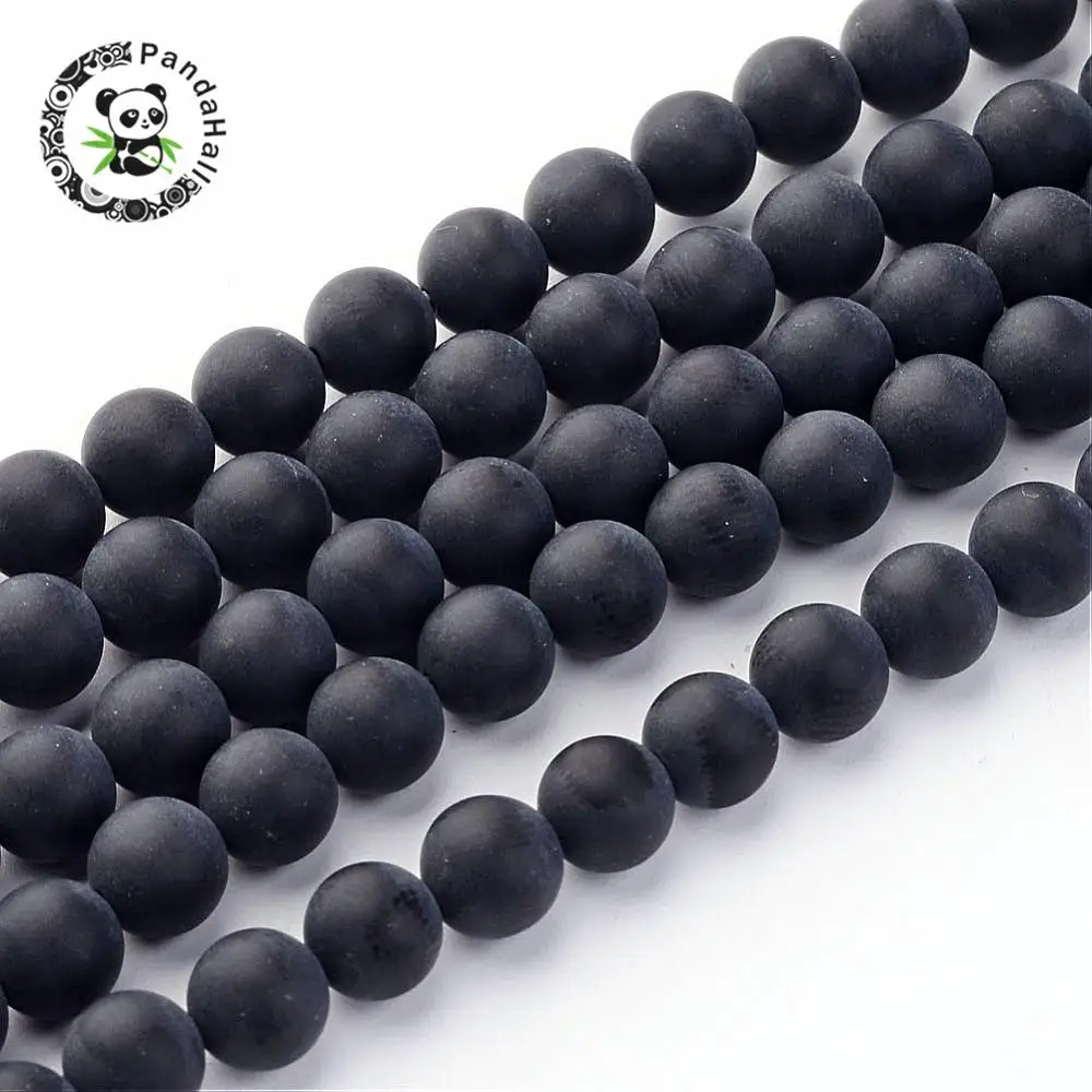 

6mm Grade A Round Frosted Black Natural Stone Beads Strands, hole: 1mm; about 65pcs/strand, 15.5"