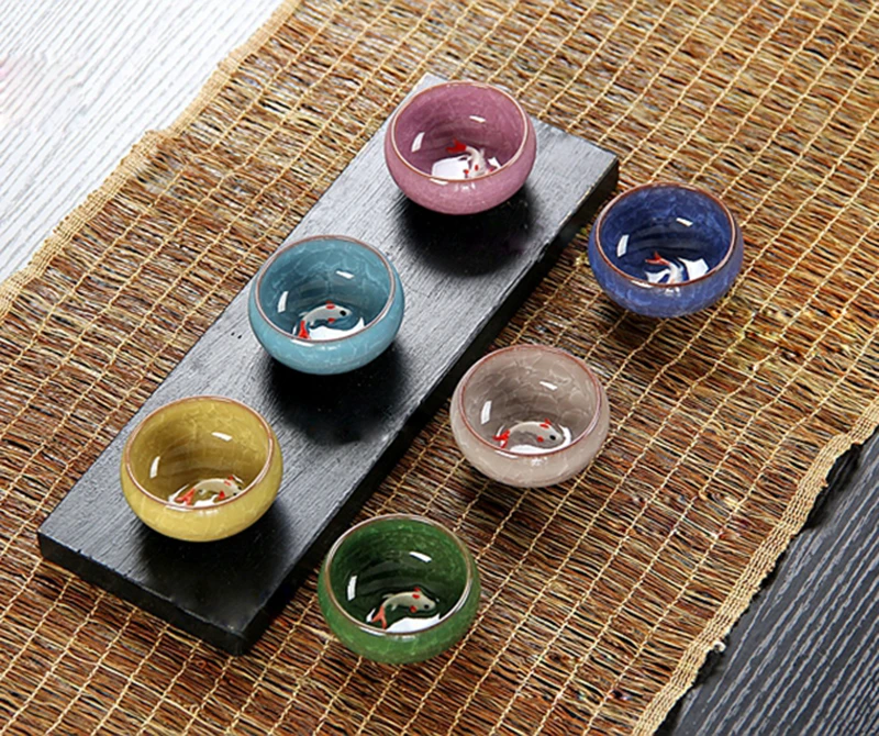 Горячая распродажа! 6 шт. керамический чайный набор с золотой рыбкой китайский