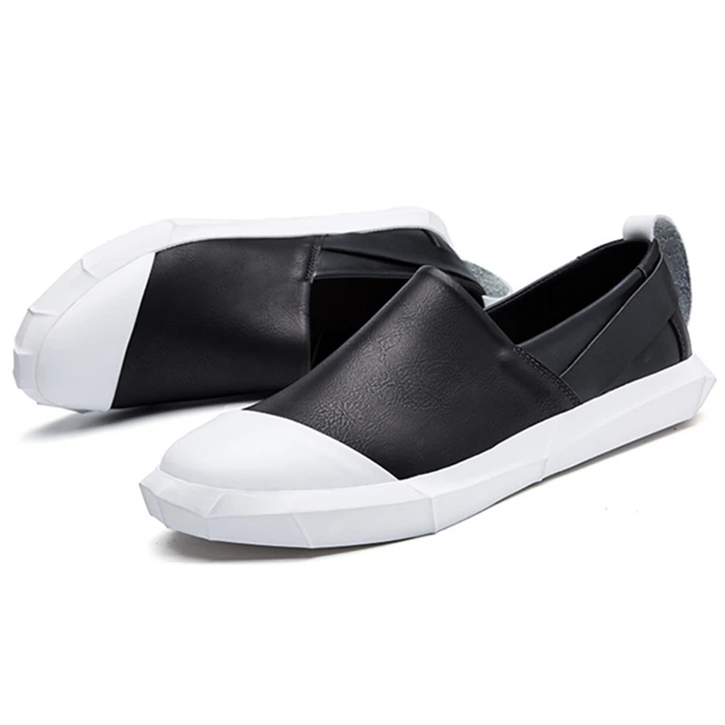 Men Casual Shoes Loafers Round Toe Slip-on Flat Skate Fashion Black&ampwhite Student Male Footwear Leather Zapatos De Hombre | Обувь