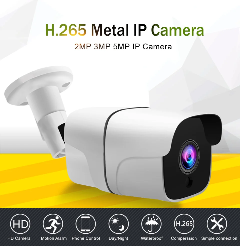 H.265 Ultra HD 5MP домашняя ip-камера безопасности, уличная Водонепроницаемая камера видеонаблюдения, камера обнаружения движения 25 м, ночное видение P2P