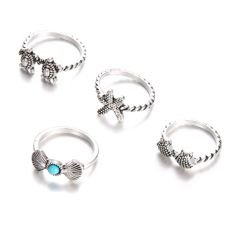 4 шт./компл. женское Винтажное кольцо миди серебряного цвета в виде черепахи