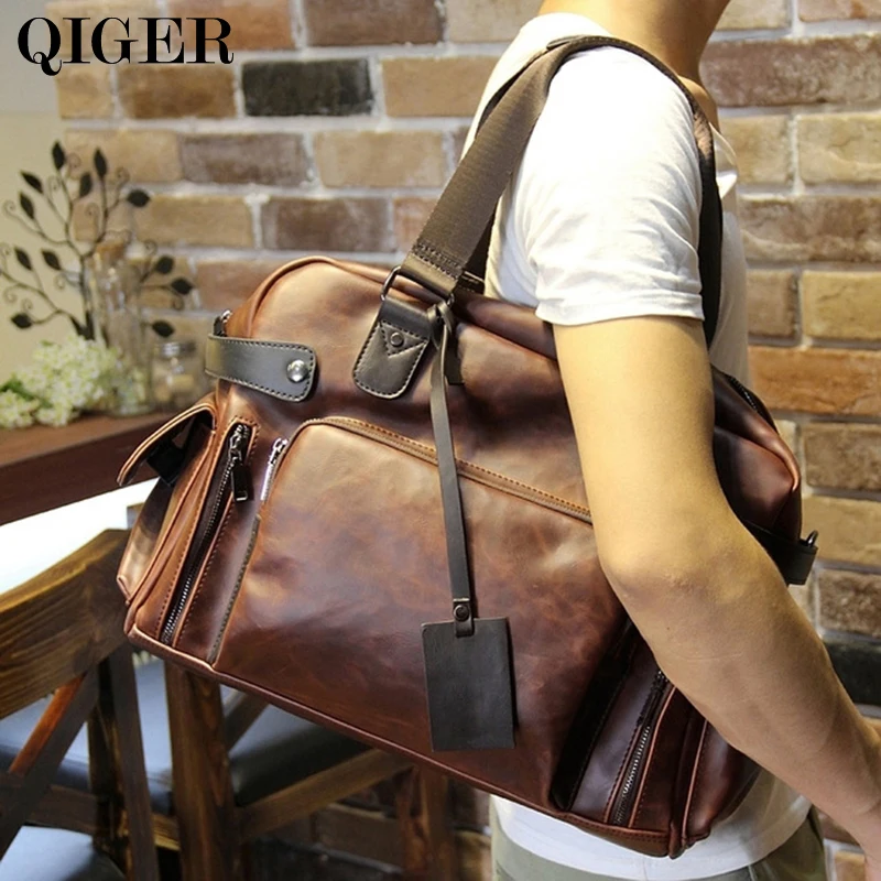 High Quality Vintage Leather Men Messenger Bags Large Capacity Travel Bags Brown Crossbody Shoulder Bags Handbags Briefcases