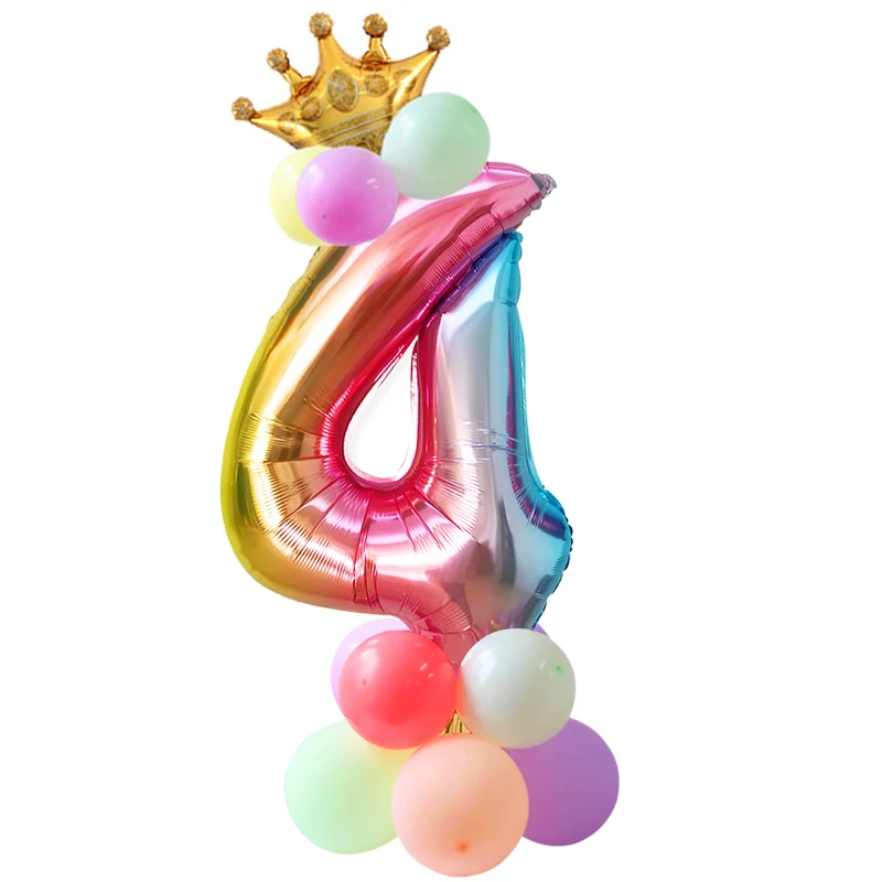 balloon crown 4 Радужный шар с цифрами, единорог, воздушные шары, единорог, вечерние наборы шариков из фольги, украшения для дня рождения, Детские вечерние шары для мальчиков и девочек - Цвет: balloon crown 4