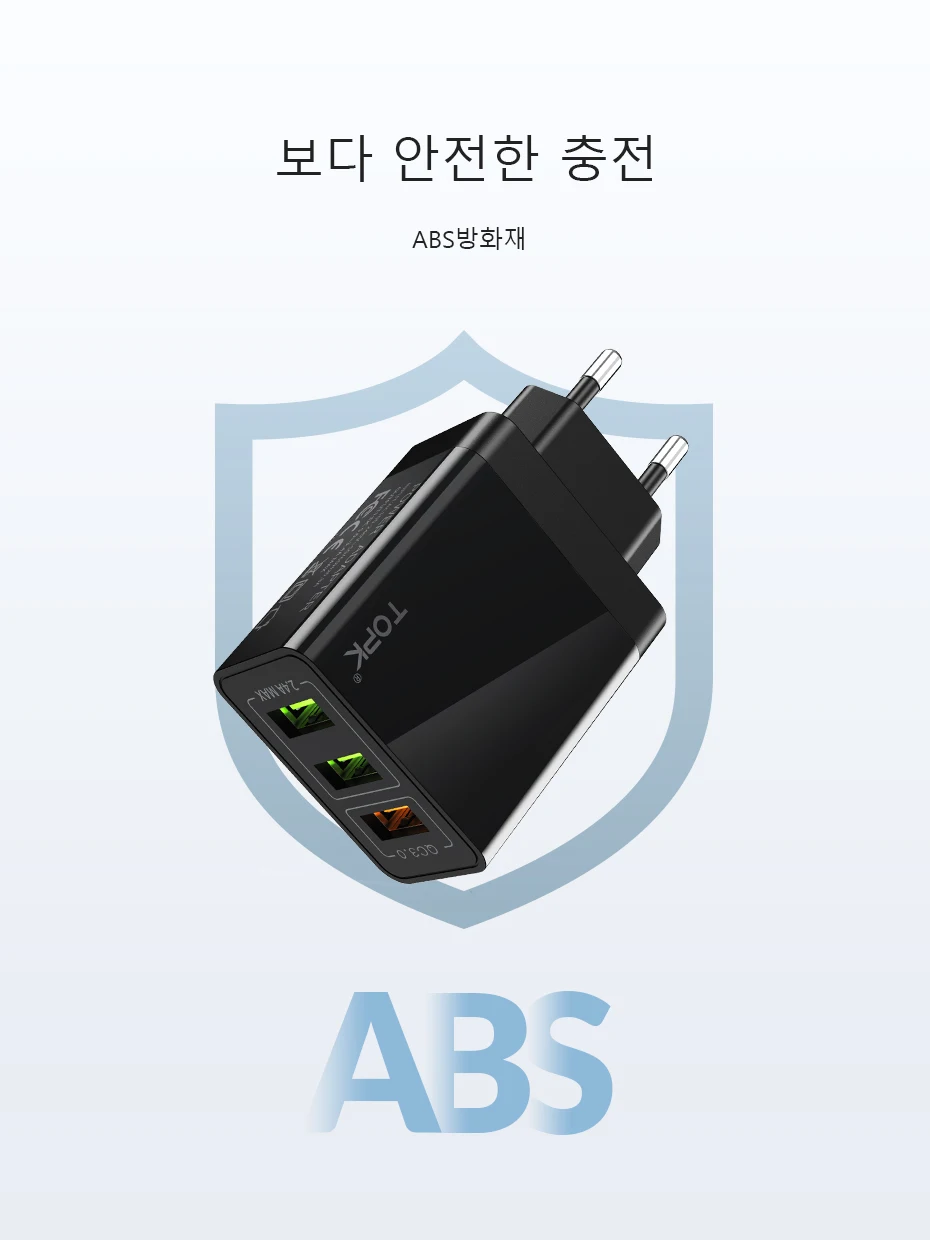 TOPK B348Q USB Quick Charge 3,0 с 3 портами EU настенное зарядное устройство Быстрая зарядка для iPhone samsung Xiaomi huawei