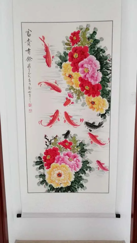 100% ручная роспись зал Лобби домашняя компания настенный Топ декоративные 9 рыб