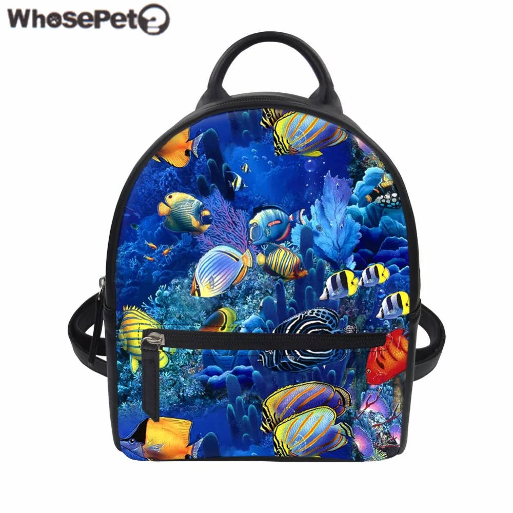 WHOSEPET рюкзак из искусственной кожи женский морской мир Рыбий принт для