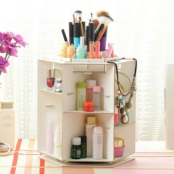 Wooden 360 Degrees Rotatable Jewelry Makeup Storage Box Organizer Make Up Cosmetic Case | Дом и сад
