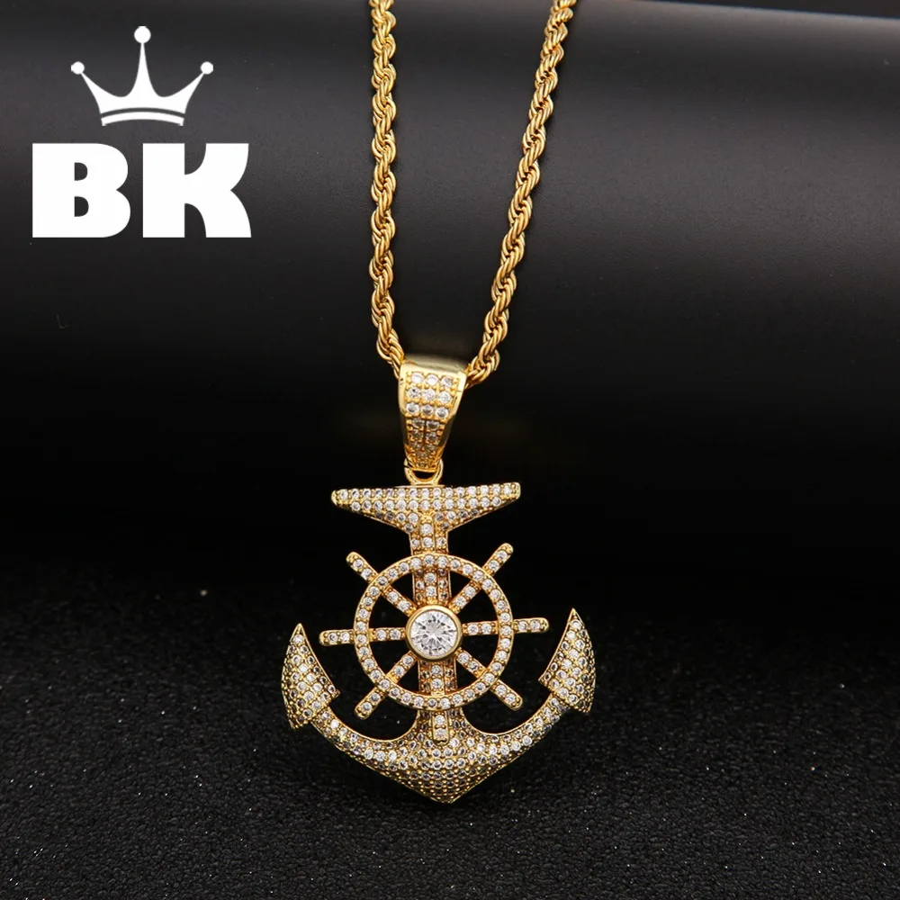 BLING KING новое классическое ожерелье с подвеской якорь микро полный кубический