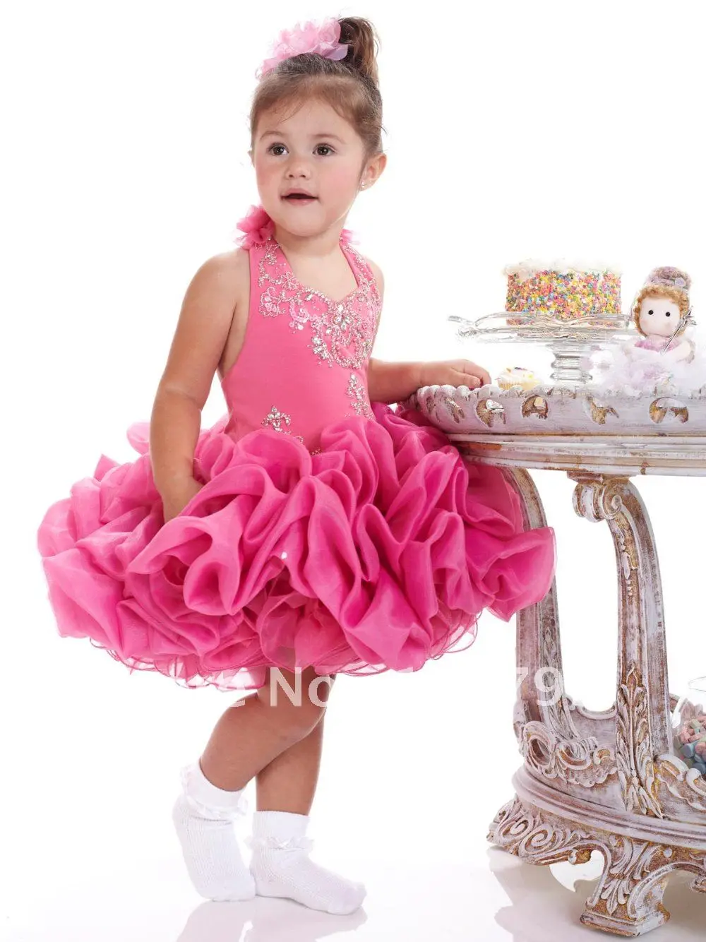 2013 Hot Sale Cute Pink Organza Cupcake Pageant Dress Girl Size 2.4.6.8.10.12.14.16|dress fascinator|dress code dressesdress pet |
