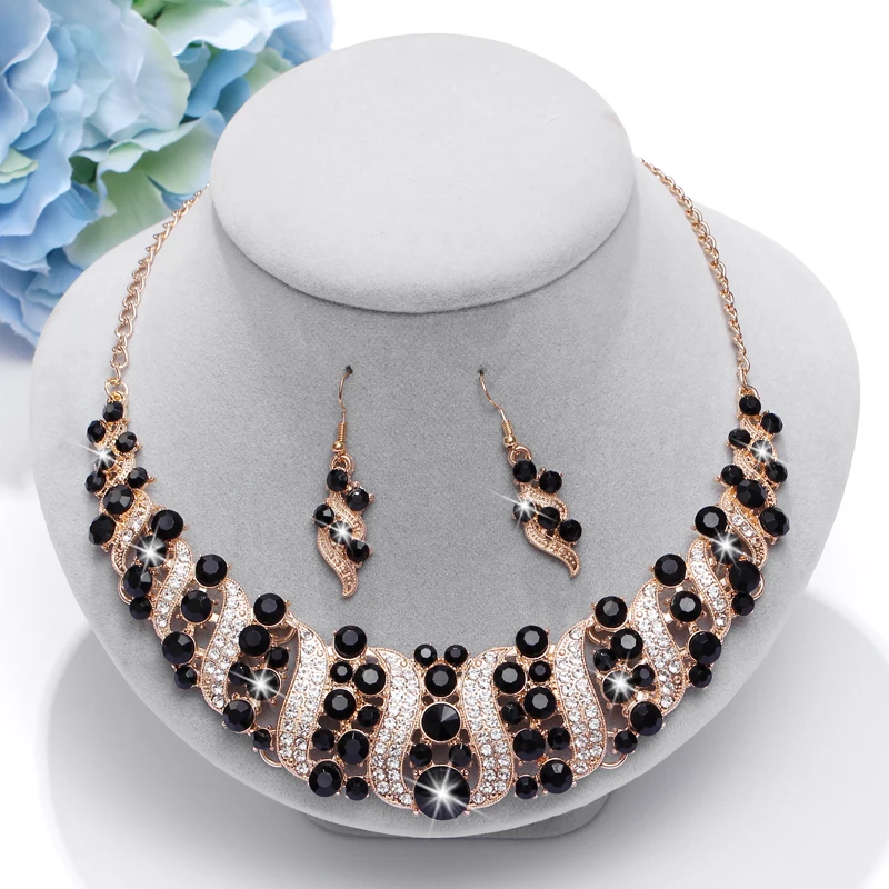 Роскошный Черный CZ Кристалл романтические Ювелирные наборы для женщин Свадебное