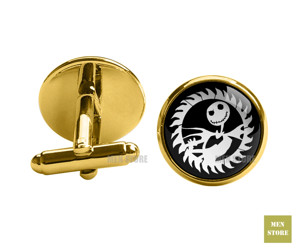 Cufflink-gold Кошмар перед Рождеством Мужской Жаккардовый тонкий узкий галстук 2," 6 см Галстук Свадебная вечеринка галстук для жениха запонки LK018M - Цвет: Cufflink-gold