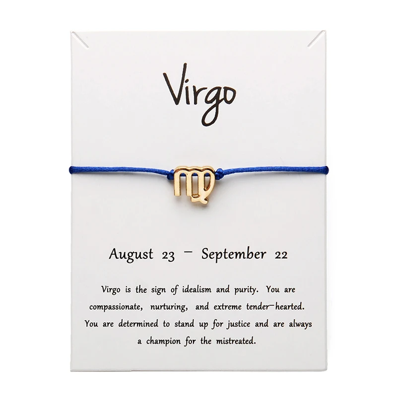 blue Gold Virgo Белая карта Модные украшения 12 созвездий Зодиака Дева счастливая веревка браслет браслеты для женщин аксессуары - Окраска металла: blue Gold Virgo