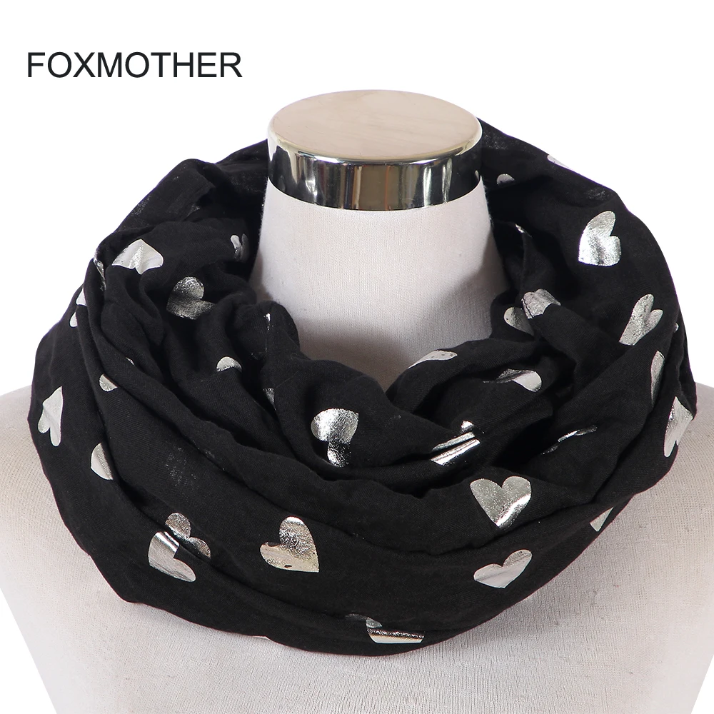 Женский шарф-хомут FOXMOTHER черно-серебристый из фольги на петлях | Аксессуары для