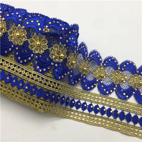 Royal blue 10 ярдов отделка африканским кружевом металлик вышитый мотив кружева Нигерия Венеция отделка крючком шнур шириной 11 см - Цвет: Royal blue