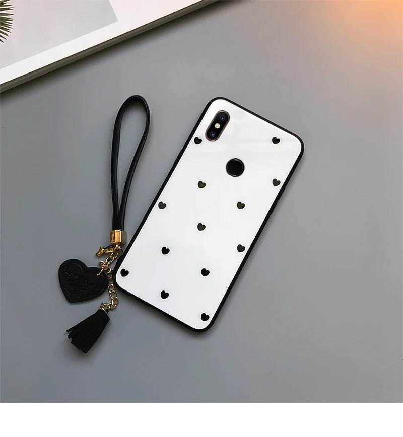 Для huawei P Smart, чехол из закаленного стекла с сердечком для huawei P Smart, чехол с кисточкой и ремешком 6,2 дюйма