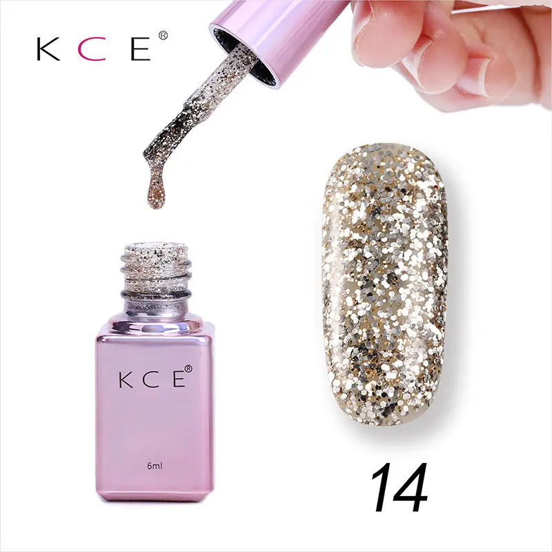 14 KCE Гель-лак для ногтей, УФ и светодиодный, сияющий, цветной, 15 цветов, 6 мл, долговечный, замачиваемый, лак, дешевый, маникюрный лак и штамп - Цвет: 14