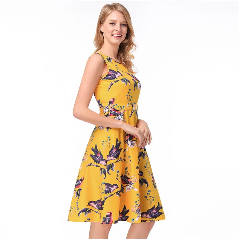 Женское платье без рукавов с круглым вырезом в стиле ретро|vestido a|summer dresssummer dress women