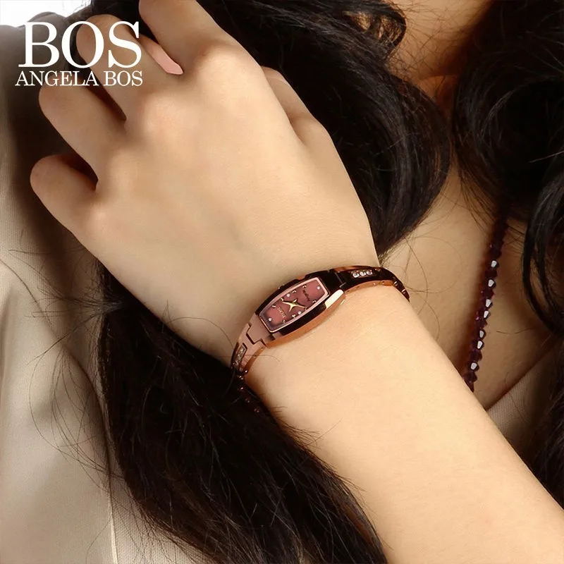 ANGELA BOS Роскошные вольфрамовые стальные сапфировые водонепроницаемые женские