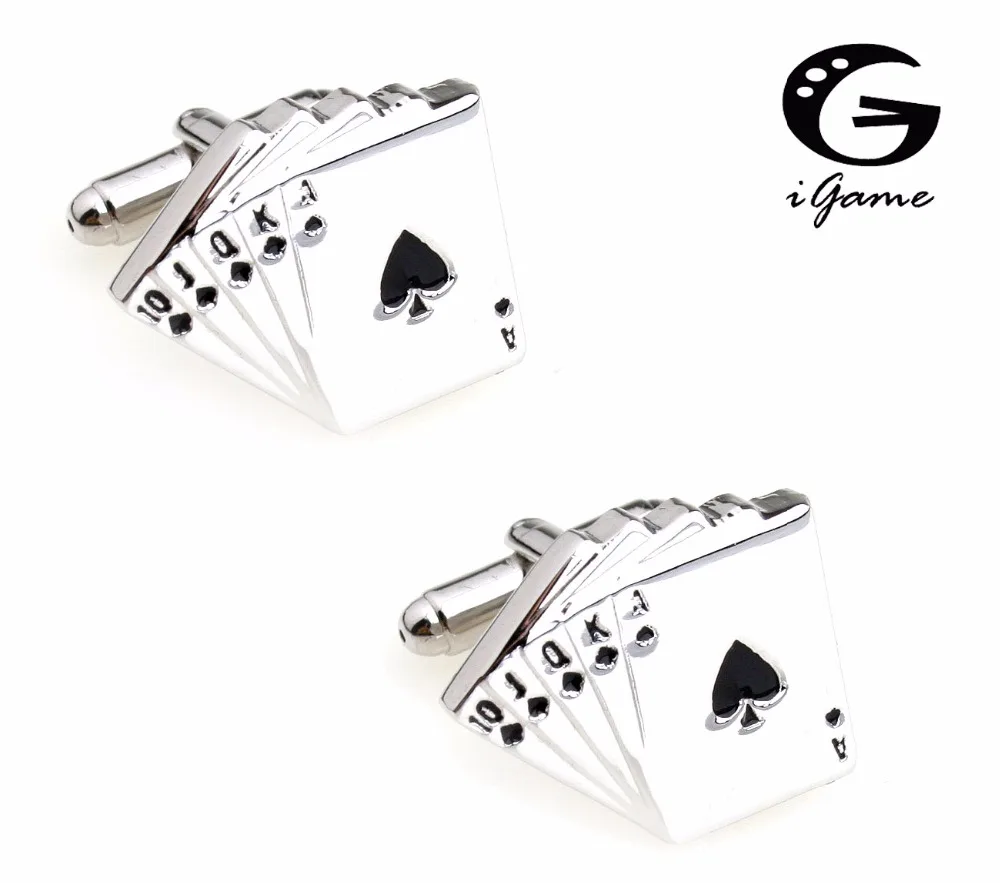 

iGame Playing Card Cuff Links Novelty Casino Poker Design Quality Brass Material Best Gift For Men Free Shipping