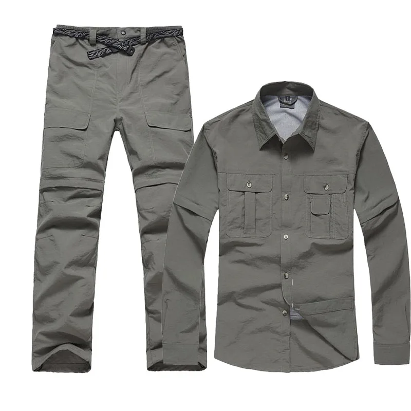 ArmyGreen Suits Новые мужские быстросохнущие съемные дышащие походные рубашки/брюки, летние спортивные костюмы с защитой от солнца и УФ-лучей, комплект верхней одежды ST02 - Цвет: ArmyGreen Suits