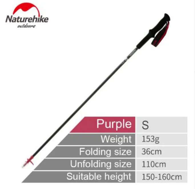 Purple 110cm Naturehike сверхлегкий 4-секции складной регулируемый трекинговых палок углеродного волокна прогулки Пеший Туризм палочки NH18D020-Z - Цвет: Purple 110cm