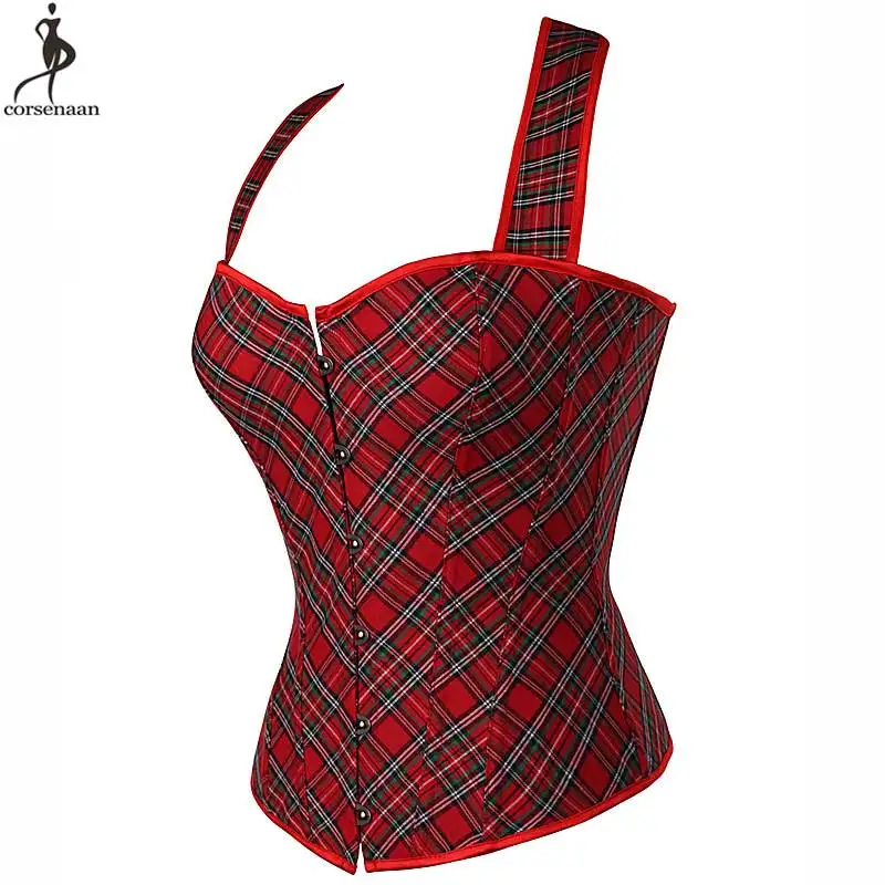 Клетчатый корсет с полукруглой шеей корсеты сексуальные красной рыбкой