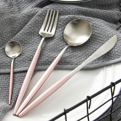 4 PCS Pink-Silver CHANOVEL Лидер продаж 4 шт./компл. красочный набор посуды 304 Нержавеющая сталь в западном стиле столовый набор для кухни Еда посуда набор посуды - Цвет: 4 PCS Pink-Silver