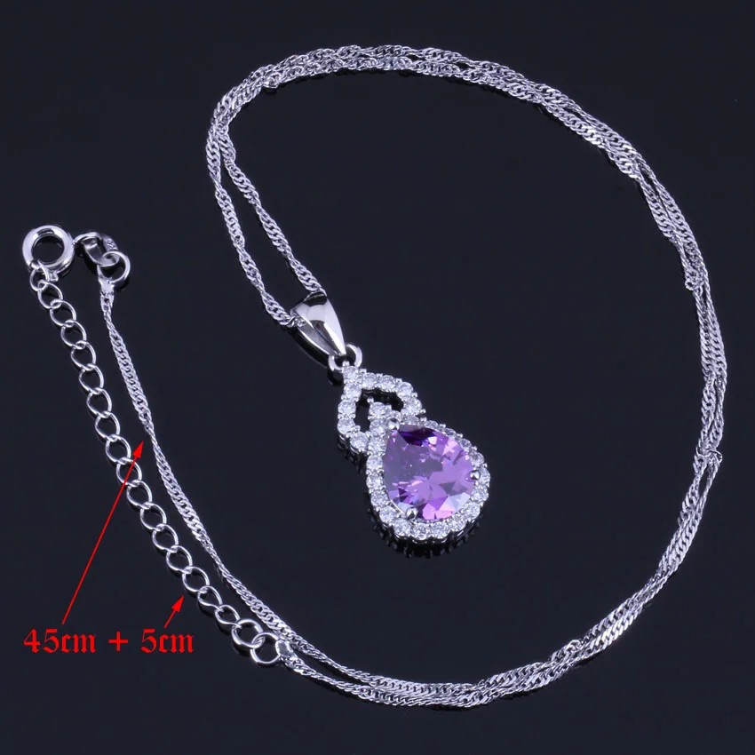 Изысканная груша фиолетового кубического циркония Белый CZ Посеребренные