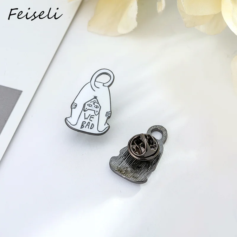 Feiseli Новое поступление эмаль мультфильм Забавный кот брошь металлические листья