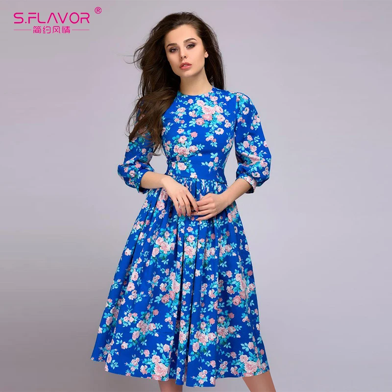 S. Вкус Для женщин печати Платье трапециевидной формы Весна Осень Повседневная